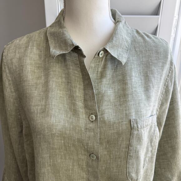 CHICO'S Shirt Size 3 or US 16/18 Green 100% Linen Resort Cruise Vacation - Picture 6 of 10